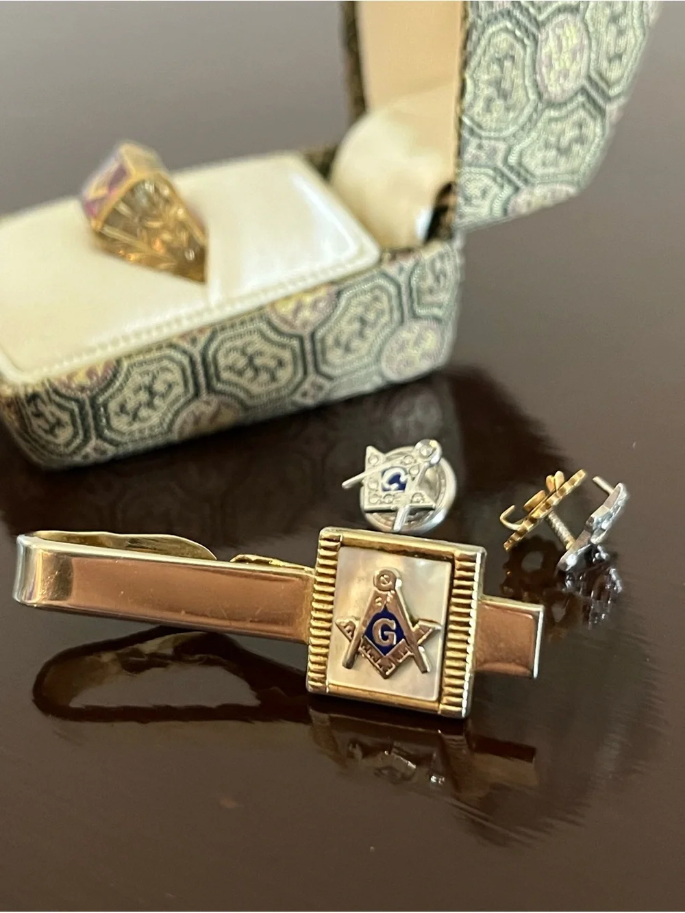 Antique Freemasonry Masonic 10K Ring with Tie Clip/Tie Bar, Pins & Cufflinks Lot